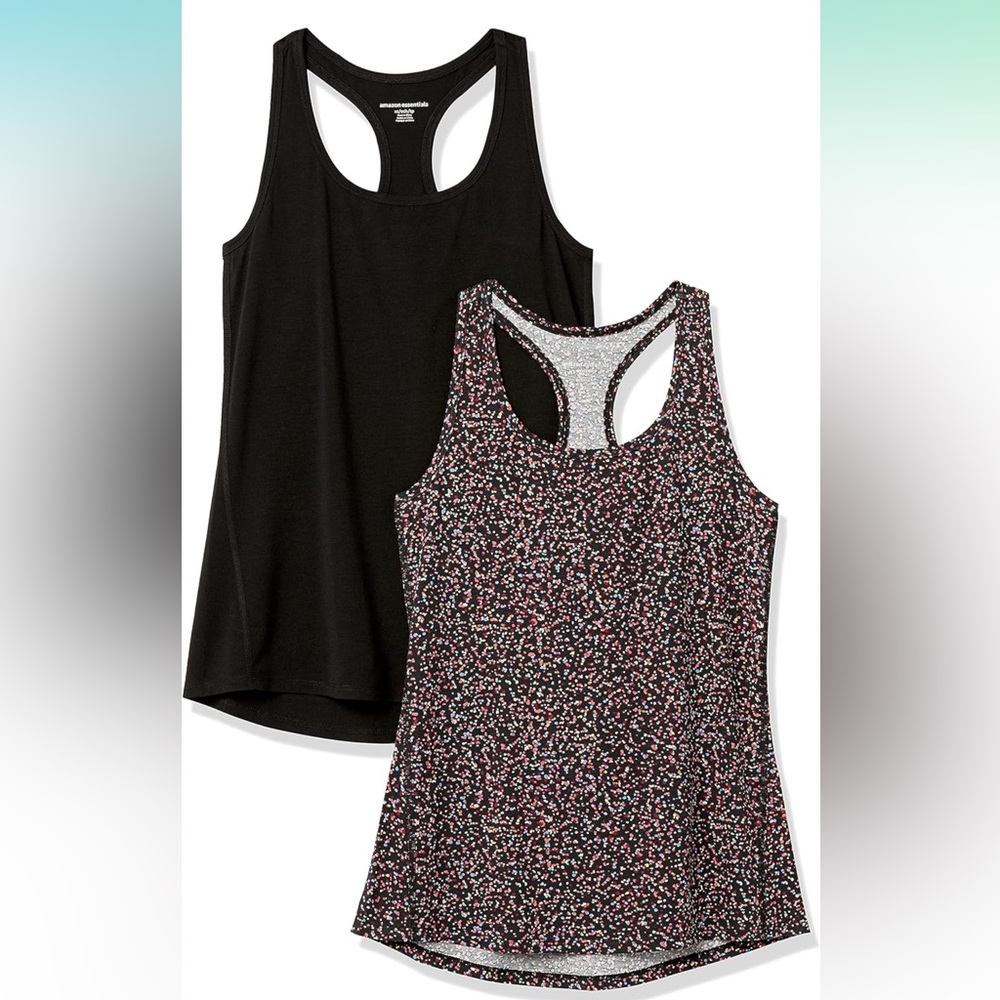 Amazon Essentials Women's Studio Relaxed-Fit Racerback Tank Black/Black Confetti